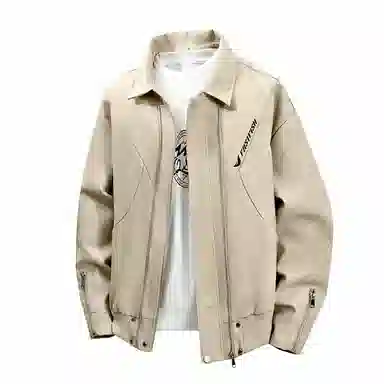 快鱼 美式高街潮流品牌时尚百搭简约舒适袖口可调节耐磨防风经典机车翻领宽松舒适复古长袖皮衣 男女同款