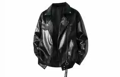 大卫贝肯 美式高街户外简约宽松翻领拉链长袖皮衣 男女同款 黑色