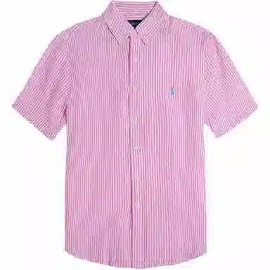 Polo Ralph Lauren Striped Pony Logo Linen Shirt Pink