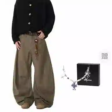 梁拌泡菜 美式复古廓形设计水洗弯刀牛仔裤 男女同款