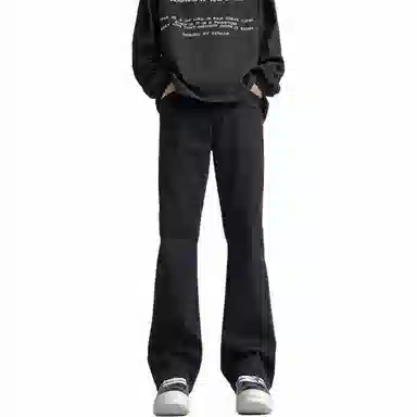 八哥 美式巴黎复古高街简约基础款轻度水洗做旧中腰直筒显高纯色日常通勤时尚休闲宽松垂感阔腿百搭弹力纯色牛仔裤 男女同款