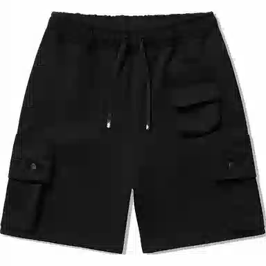 中国李宁 纯色简约系带松紧运动休闲短裤 男款 黑色