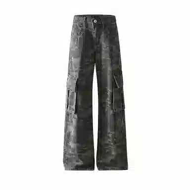 木林森 多口袋设计显高显瘦百搭宽松直筒拖地工装牛仔裤 男女同款 迷彩