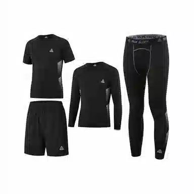 匹克 纯色套头跑步篮球运动紧身速干透气健身四件套休闲运动套装 男款