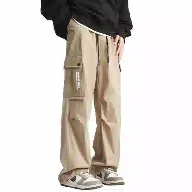 王者荣耀 美式复古高街反光银潮流百搭口袋长裤垂感运动直筒超薄宽松工装裤 男女同款