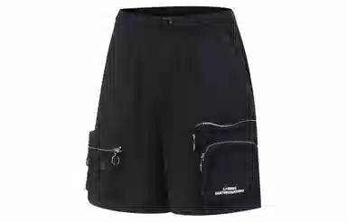 中国李宁 黄金年代 纯色宽松休闲工装短裤 男款 黑色