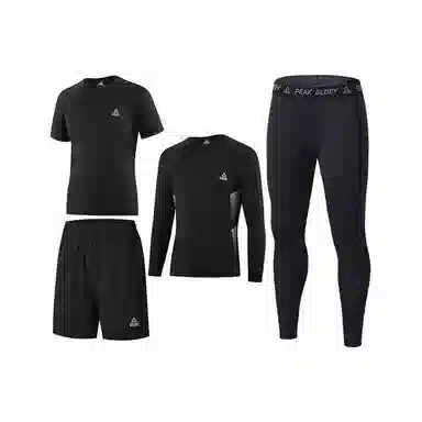 匹克 纯色套头跑步篮球运动紧身速干透气健身四件套休闲运动套装 男款