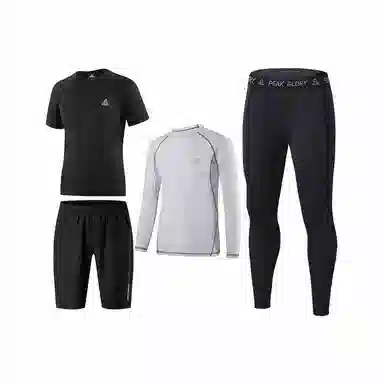 匹克 纯色字母印花休闲跑步健身运动速干透气健身四件套 男款 黑色+黑色