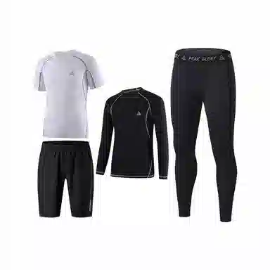 匹克 纯色字母印花休闲跑步健身运动速干透气健身四件套 男款 黑色+黑色