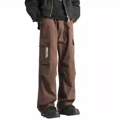 王者荣耀 美式复古高街反光银潮流百搭口袋长裤垂感运动直筒超薄宽松工装裤 男女同款