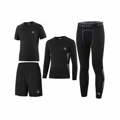 匹克 纯色套头跑步篮球运动紧身速干透气健身四件套休闲运动套装 男款