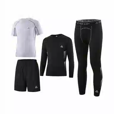 匹克 纯色套头跑步篮球运动紧身速干透气健身四件套休闲运动套装 男款