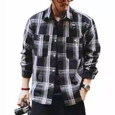 格蓝鹿 宽松翻领纯色休闲长袖衬衫 男款