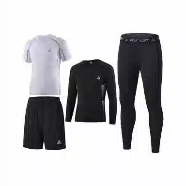 匹克 纯色套头跑步篮球运动紧身速干透气健身四件套休闲运动套装 男款