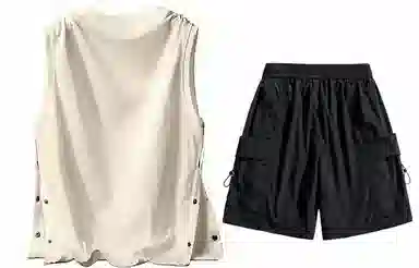 大卫贝肯 美式嘻哈街头侧边排扣设计字母印花背心松紧系带腰头户外速干工装短裤宽松舒适百搭潮流休闲运动套装 男女同款