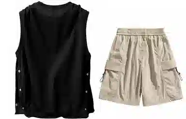 大卫贝肯 美式嘻哈街头侧边排扣设计字母印花背心松紧系带腰头户外速干工装短裤宽松舒适百搭潮流休闲运动套装 男女同款