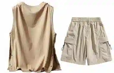 大卫贝肯 美式嘻哈街头侧边排扣设计字母印花背心松紧系带腰头户外速干工装短裤宽松舒适百搭潮流休闲运动套装 男女同款