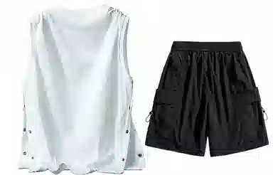 大卫贝肯 美式嘻哈街头侧边排扣设计字母印花背心松紧系带腰头户外速干工装短裤宽松舒适百搭潮流休闲运动套装 男女同款