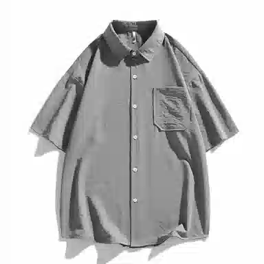 袋鼠 美式冰丝透气亲肤舒适纯色简约基础款多巴胺配色休闲百搭宽松短袖衬衫 男女同款