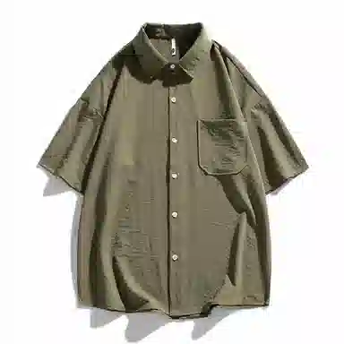 袋鼠 美式冰丝透气亲肤舒适纯色简约基础款多巴胺配色休闲百搭宽松短袖衬衫 男女同款