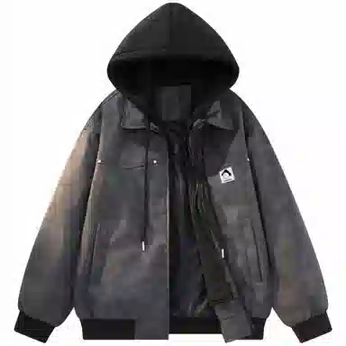 帕丁顿熊 假两件连帽休闲防风宽松皮衣 男女同款