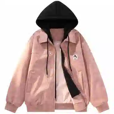 帕丁顿熊 假两件连帽休闲防风宽松皮衣 男女同款