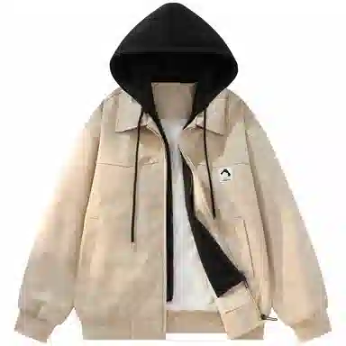 帕丁顿熊 假两件连帽休闲防风宽松皮衣 男女同款