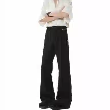 大卫贝肯 美式高街复古简约基础款褶皱订书机设计高级感宽松舒适休闲百搭冰丝西装裤 男女同款 黑色