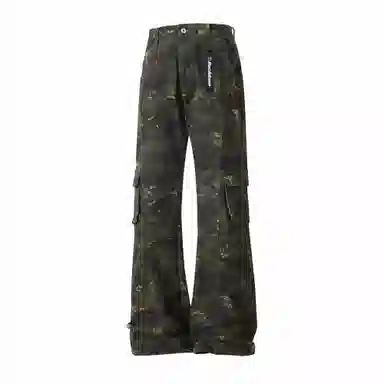 大卫贝肯 美式复古嘻哈高街多口袋拼接条纹高级感设计休闲宽松垂感时尚痞帅潮流舒适百搭无性别主义微喇工装裤 男女同款 迷彩