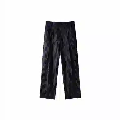 我是大卫 港风复古条纹直筒日常宽松慵懒百搭休闲裤 男女同款 深蓝色