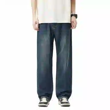 【dme】 美式高街中腰休闲纯色简约宽松直筒牛仔裤 男女同款 怀旧蓝色