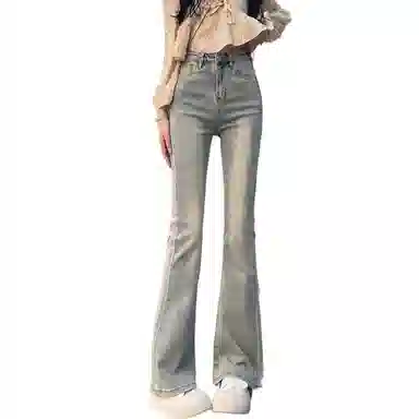 怪力萝莉 微喇修身直筒高腰马蹄弹力裤子牛仔裤 女款