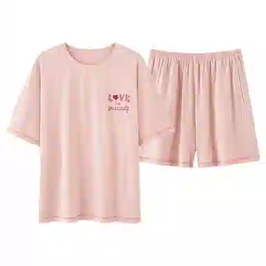 莫代尔 舒适轻柔休闲简约百搭圆领套头气质时尚轻盈透气无束缚短袖短裤情侣款家居服可外穿睡衣套装 男女同款