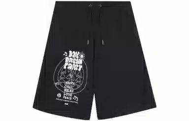 中国李宁 夏日派对 趣味印花宽松休闲短裤 男款 黑色