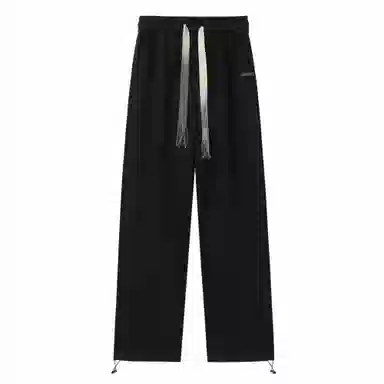 大卫贝肯 美式复古简约纯色个性渐变腰绳日常通勤百搭宽松舒适直筒休闲裤 男女同款 黑色