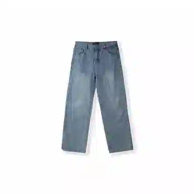 我是大卫 美式高街直筒阔腿百搭时尚宽松牛仔裤 男女同款 深蓝色