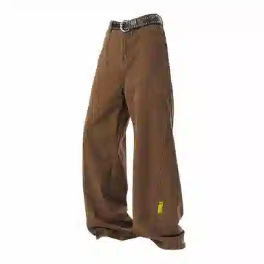 普鲁士多特蒙德 美式高街风纯色基础款水洗纯棉日系工装宽松拼接直筒阔腿休闲裤 男女同款