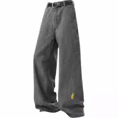 普鲁士多特蒙德 美式高街风纯色基础款水洗纯棉日系工装宽松拼接直筒阔腿休闲裤 男女同款