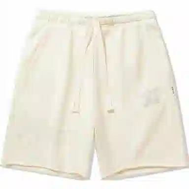 中国李宁 纯色中腰系带直筒宽松直筒休闲短裤 男款 米白色