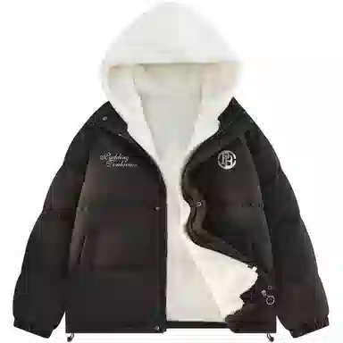 帕丁顿熊 假两件连帽拼接纯色宽松休闲防风面包服防寒保暖加厚棉服 男女同款