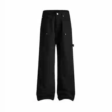 赞仕 白色工装直筒拼接小众休闲裤牛仔裤 男女同款