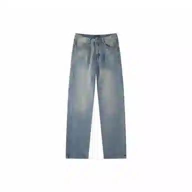 我是大卫 美式复古工装水洗做旧阔腿裤高街百搭休闲宽松牛仔裤 男女同款 浅蓝色