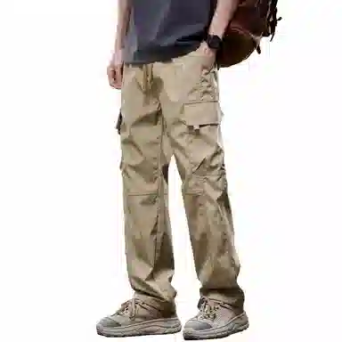 人本 户外百搭纯色中腰系带直筒宽松休闲裤 男女同款 黑色