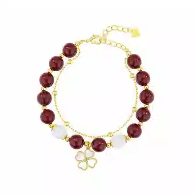 【诸事顺利】 法思梵 新中式幸运守护四叶草优雅气质平安如意首饰 轻奢小众国潮风清冷感时尚设计百搭简约显白手饰天然 朱砂 手链 女款