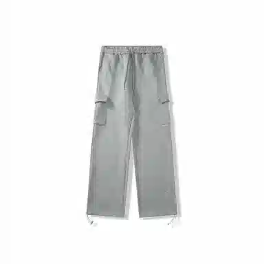 我是大卫 街头慵懒风侧口袋设计宽松阔腿抽绳工装直筒休闲裤 男款 灰色