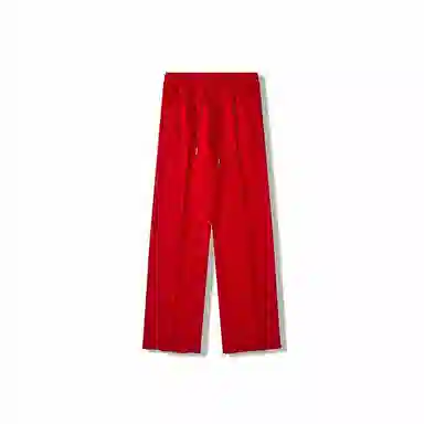 我是大卫 纯色宽松韩版破洞百搭痞帅垂感高街直筒休闲裤 男款 红色