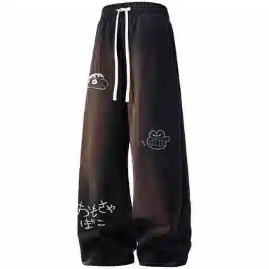 蜡笔小新 趣味卡通人物印花抽绳宽松直筒休闲裤 男女同款