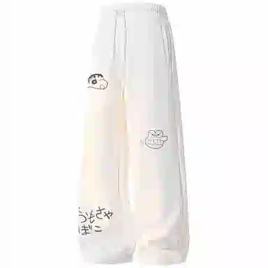 蜡笔小新 趣味卡通人物印花抽绳宽松直筒休闲裤 男女同款