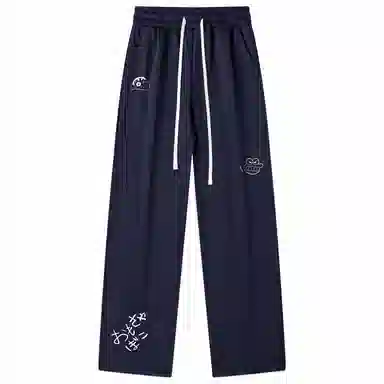 蜡笔小新 趣味卡通人物印花抽绳宽松直筒休闲裤 男女同款