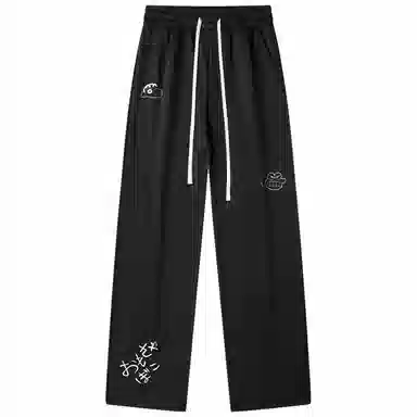 蜡笔小新 趣味卡通人物印花抽绳宽松直筒休闲裤 男女同款